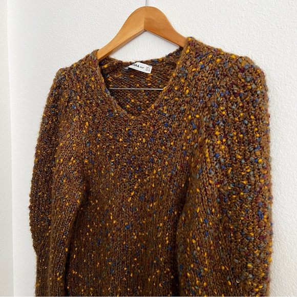 *SOLD* Zara Knit Multicolor Balloon Sleeve Sweater Brown - Picture 5 of 15